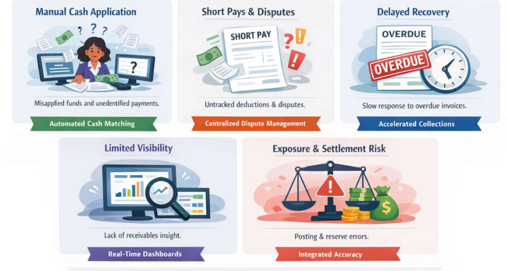 Collections and cash posting challenges workflow with automated solution dashboard