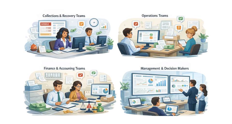 Finance team using collections and cash posting software dashboard